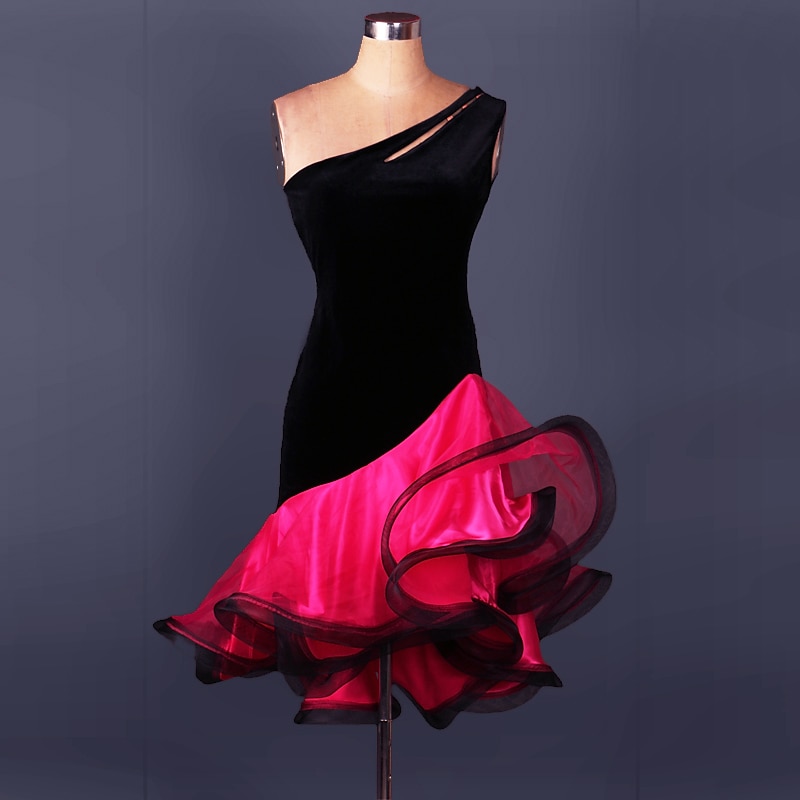 Latin Dance Dress Ruffles Split Joint Women's Performance Practise Sleeveless Spandex Organza