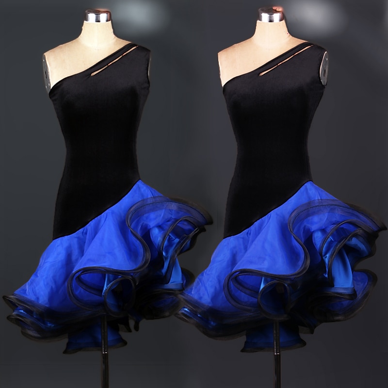 Latin Dance Dress Ruffles Split Joint Women's Performance Practise Sleeveless Spandex Organza2