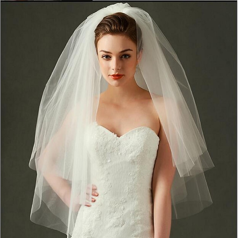 Two-tier Cut Edge / Birthday Wedding Veil Blusher Veils / Elbow Veils / Fingertip Veils with Tulle dress to impress3
