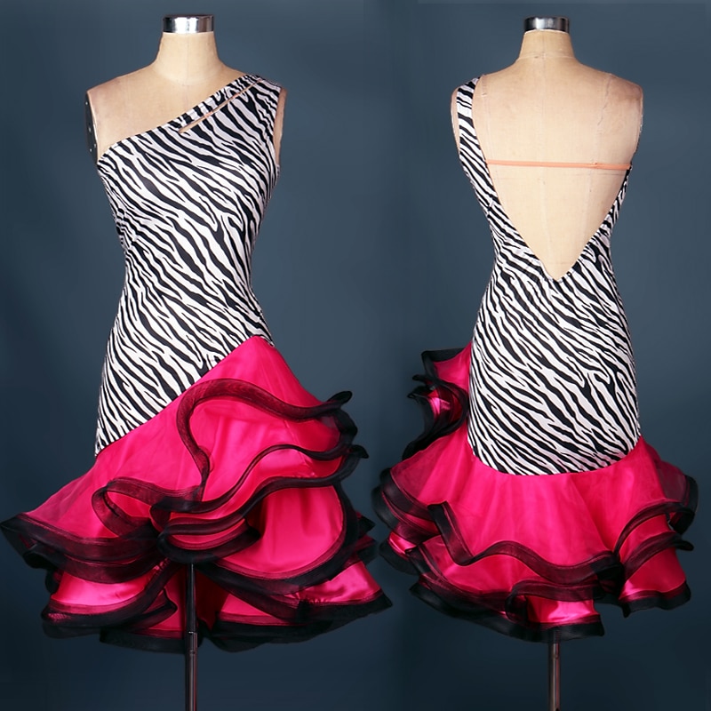 Latin Dance Dress Ruffles Split Joint Women's Performance Practise Sleeveless Spandex Organza3