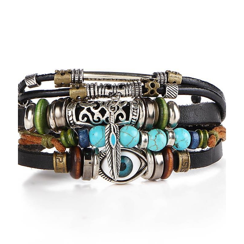 Men's 1PC Cuff Links Leather Bracelet Memory Wire Bracelets Gift Daily Classic Retro Punk Classic Black / Silver Red / Orange Light Brown2