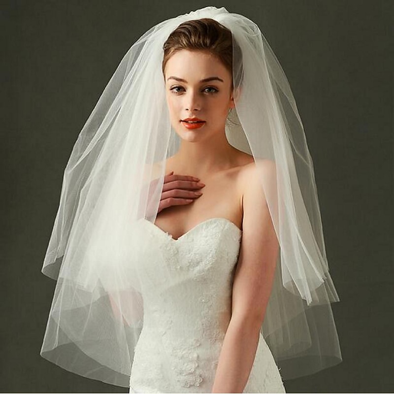 Two-tier Cut Edge / Birthday Wedding Veil Blusher Veils / Elbow Veils / Fingertip Veils with Tulle dress to impress2