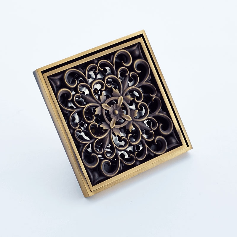 Faucet Accessory,Superior Quality Floor Drain Antique Brass Carving 10*10cm3