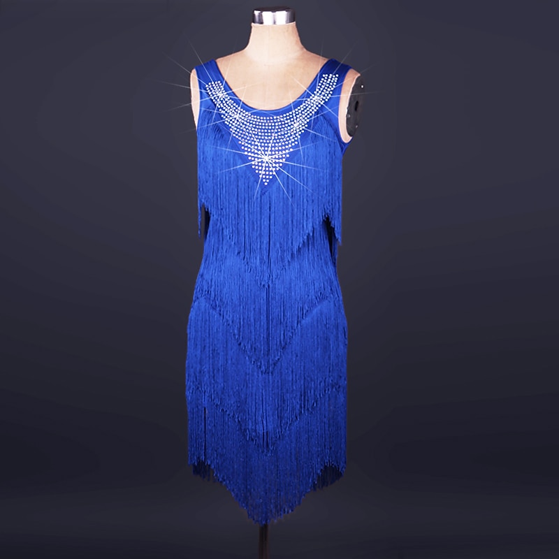 Dance Salsa Latin Dance Dress Crystal / Rhinestone Ruffles Women's Performance Sleeveless Spandex Lace4