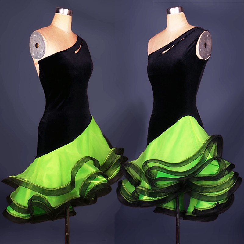 Latin Dance Dress Ruffles Split Joint Women's Performance Practise Sleeveless Spandex Organza4