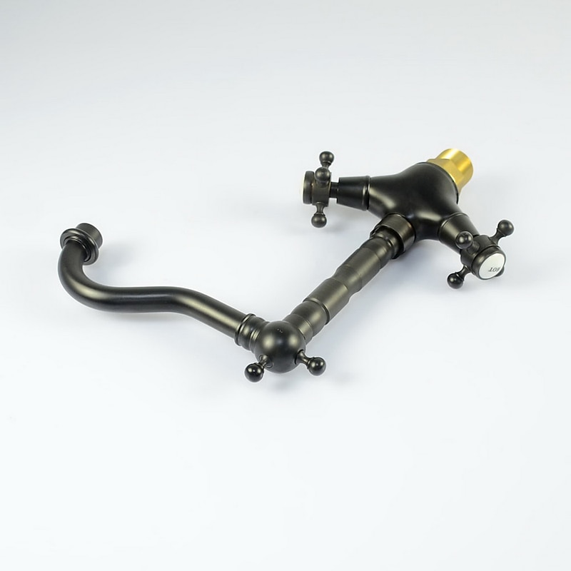 Copper Bathroom Sink Faucet,Black Deck Mounted Rotatable Faucet Set,Oil-rubbed Two Handles One Hole Bath Taps with Hot and Cold Switch3