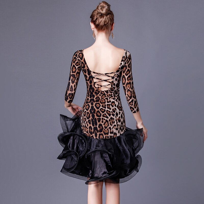 Latin Dance Dress Ruffles Splicing Women's Performance 3/4 Length Sleeve High Crystal Cotton Organza4