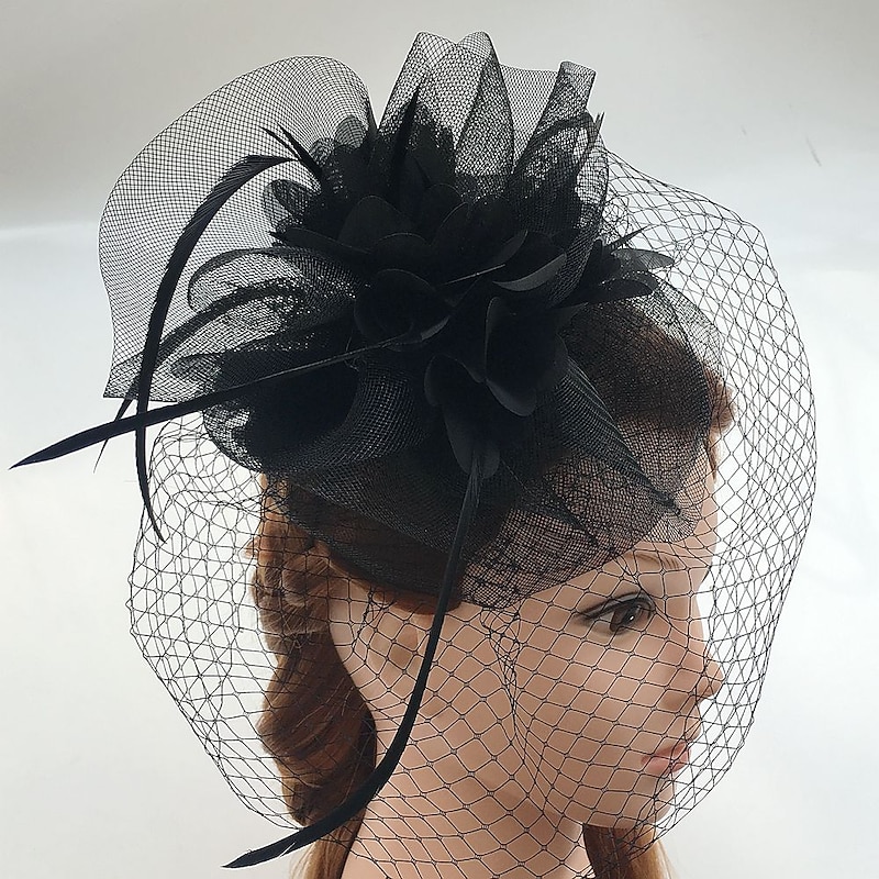 Tulle / Feather / Net Fascinators Kentucky Derby Hat / Headwear / Birdcage Veils with Floral 1PC Wedding / Special Occasion / Casual Headpiece2
