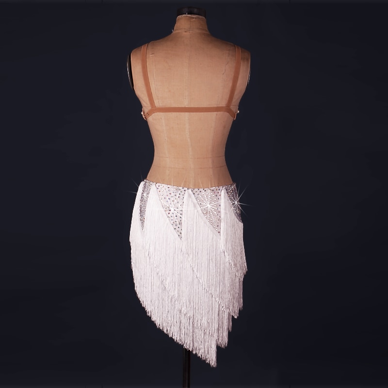 Dance Salsa Latin Dance Dress Fringed Tassel Crystals / Rhinestones Women's Performance Sleeveless Natural Spandex2