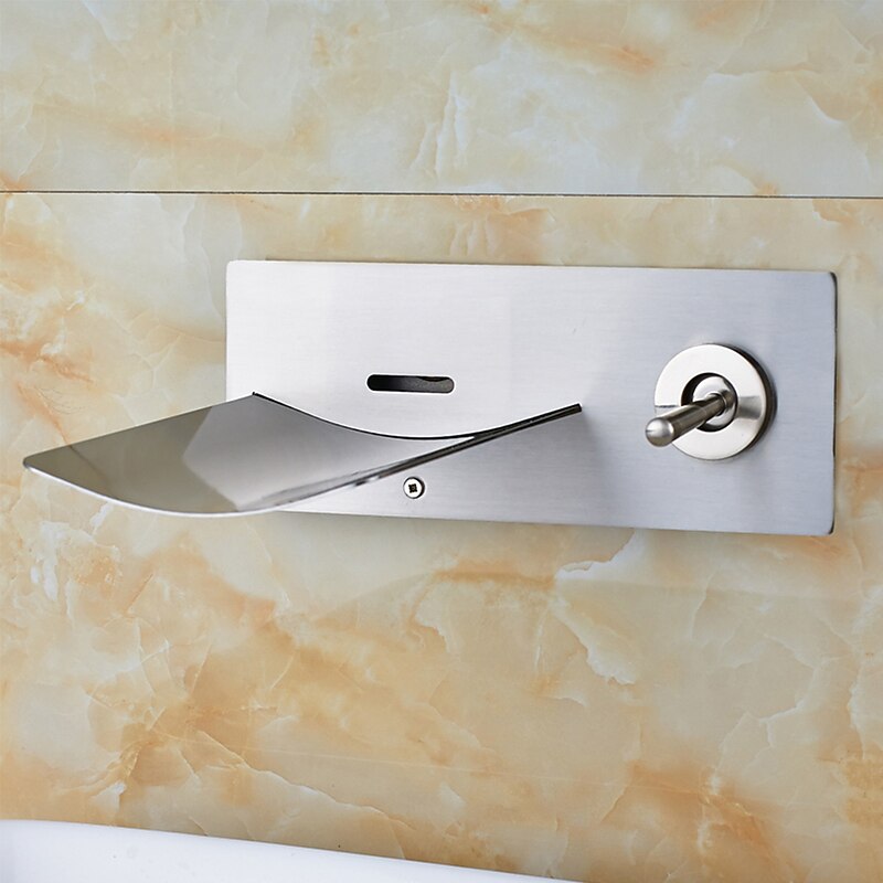 Bathroom Sink Faucet - LED / Wall Mount / Waterfall Nickel Brushed Wall Mounted Two Holes / Single Handle Two HolesBath Taps4