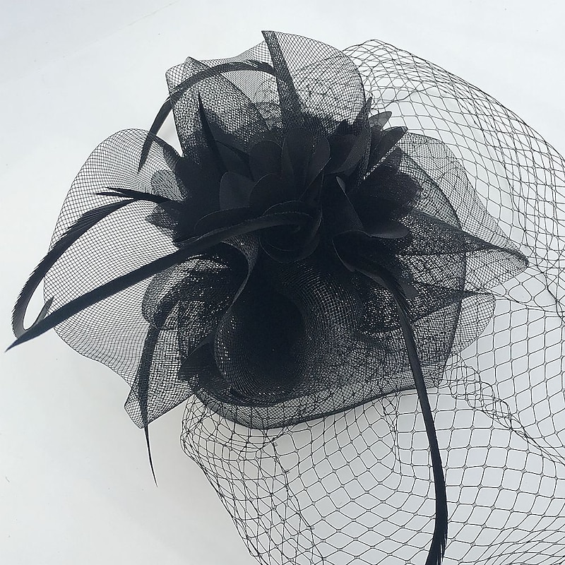 Tulle / Feather / Net Fascinators Kentucky Derby Hat / Headwear / Birdcage Veils with Floral 1PC Wedding / Special Occasion / Casual Headpiece4