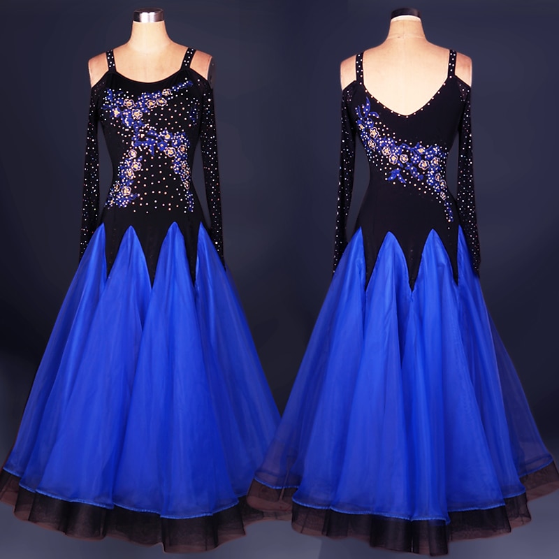 Ballroom Dance Dress Lace Draping Appliques Performance Long Sleeve High Spandex Organza3