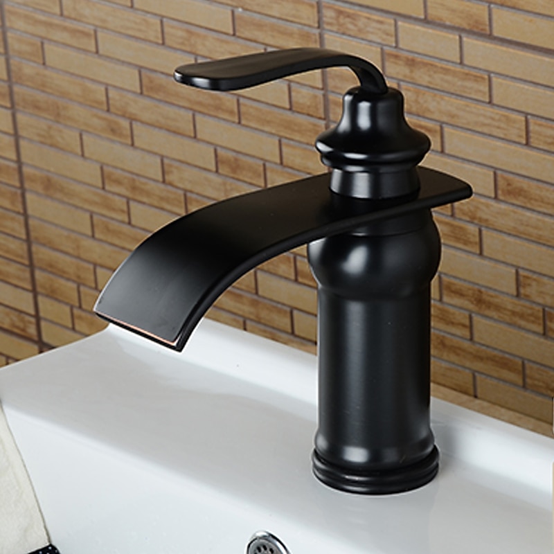Bathroom Sink Faucet - Waterfall Oil-rubbed Bronze Widespread Single Handle One HoleBath Taps / Art Deco / Retro / Yes / Stainless Steel / Brass2