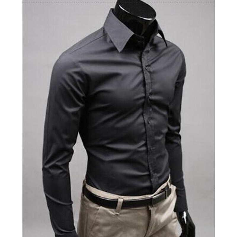 Men's Dress Shirt Collared Shirt Button Up Shirt Plain Formal Wedding Black White Yellow Pink Long Sleeve Shirt Collar Clothing Apparel2