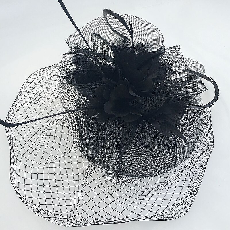 Tulle / Feather / Net Fascinators Kentucky Derby Hat / Headwear / Birdcage Veils with Floral 1PC Wedding / Special Occasion / Casual Headpiece3