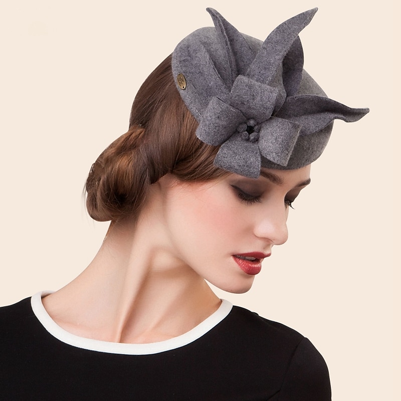 Elegant Wool Hats Fascinators Kentucky Derby Hat Classic Solid Color Wedding / Tea Party / Ladies Day Headpiece For Women Autumn & Winter3