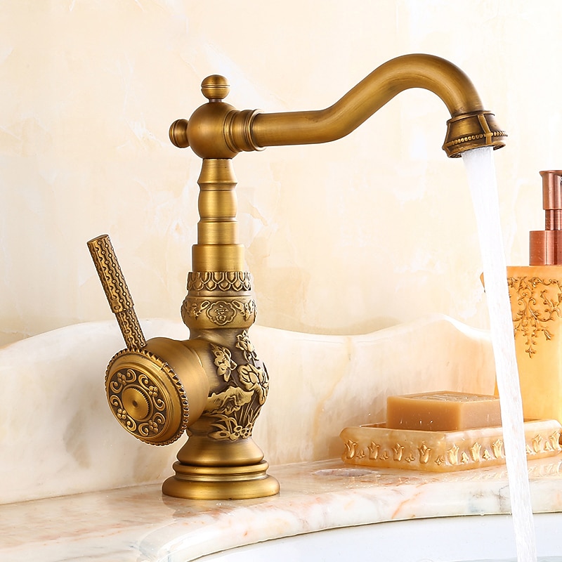 Bathroom Sink Faucet,Brass Single Handle One Hole Standard Spout Brass Finish Bath Taps With Hot and Cold Water2