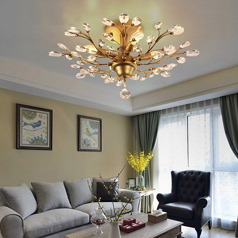 5-Light 78 cm Crystal / Mini Style / LED Flush Mount Lights Metal Antique Brass Modern Contemporary 110-120V / 220-240V / E12 / E14 Flower Design3