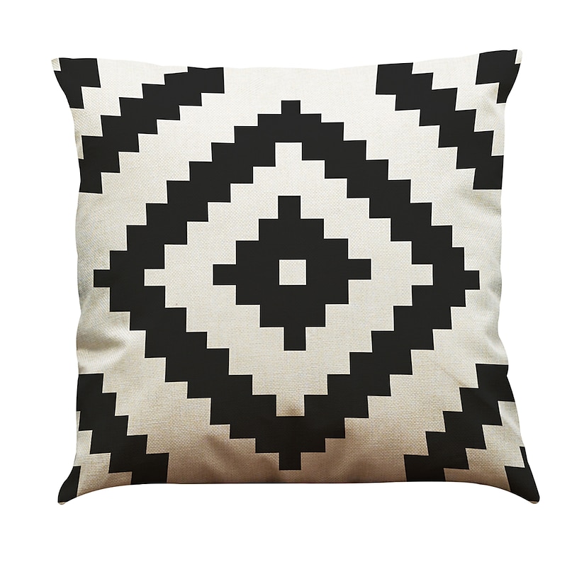 Set of 5 Solid Colored Floral Plaid  Natural / Organic Pillow Cover , Casual Retro Traditional / Classic Throw Pillow Outdoor Cushion for Sofa Couch Bed Chair 45*45CM Black White4