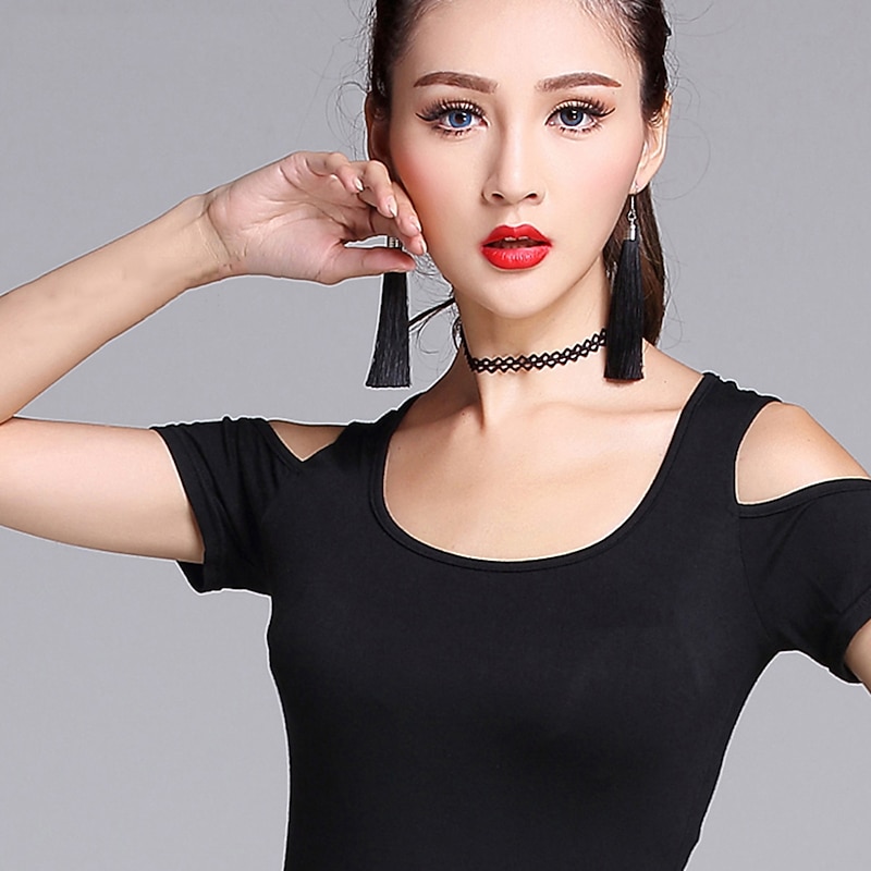 Latin Dance Top Women's Training Short Sleeves Natural Modal4