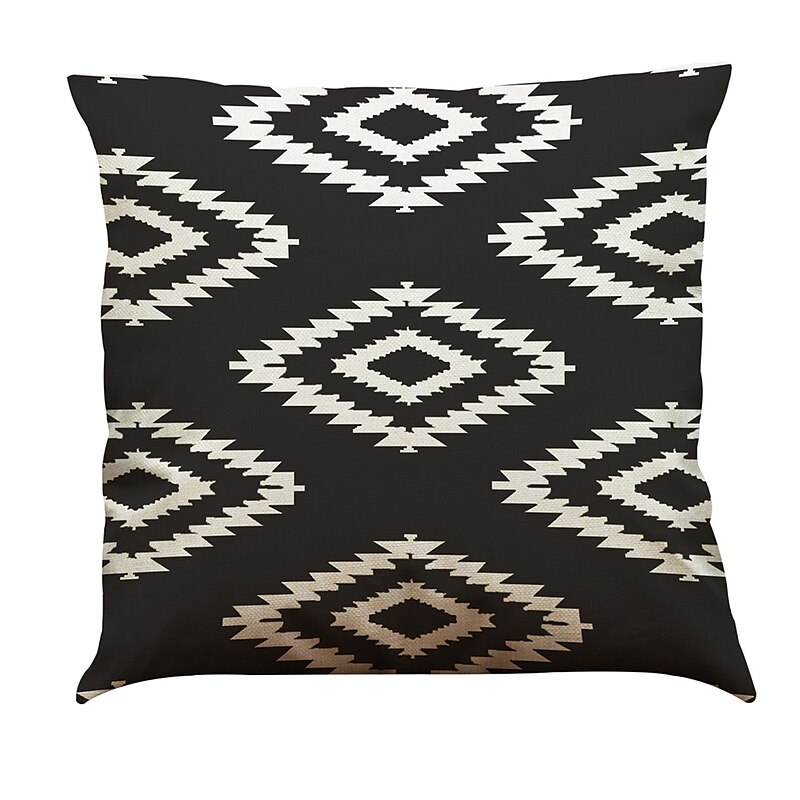 Set of 5 Solid Colored Floral Plaid  Natural / Organic Pillow Cover , Casual Retro Traditional / Classic Throw Pillow Outdoor Cushion for Sofa Couch Bed Chair 45*45CM Black White2