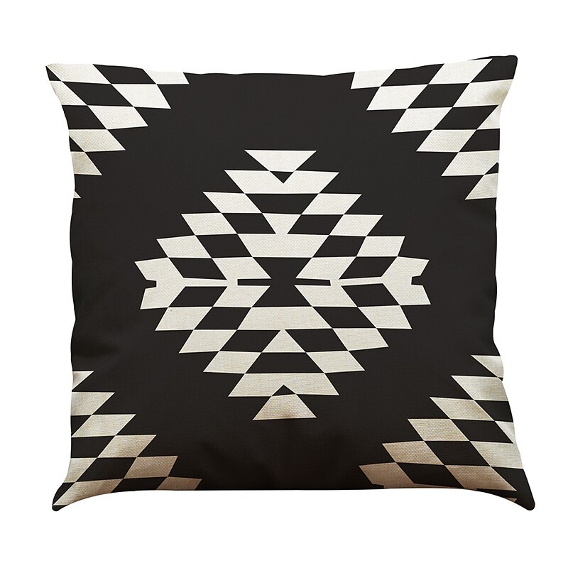 Set of 5 Solid Colored Floral Plaid  Natural / Organic Pillow Cover , Casual Retro Traditional / Classic Throw Pillow Outdoor Cushion for Sofa Couch Bed Chair 45*45CM Black White3