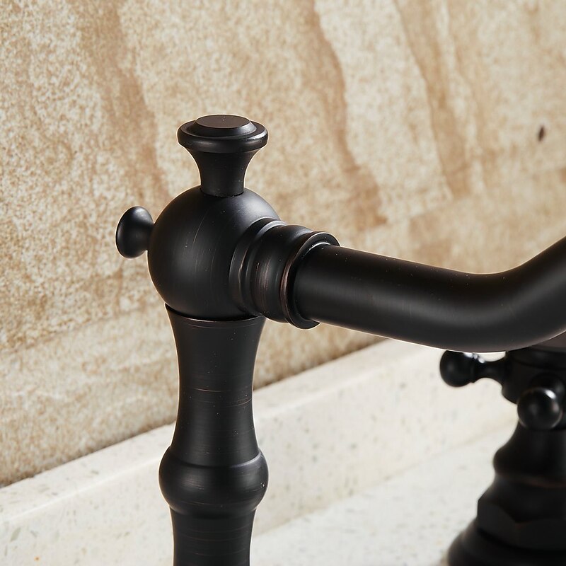 Antique Copper Bathroom Sink Faucet,Widespread Oil-rubbed Bronze Centerset Two Handles Three Holes Bath Taps with Hot and Cold Switch3