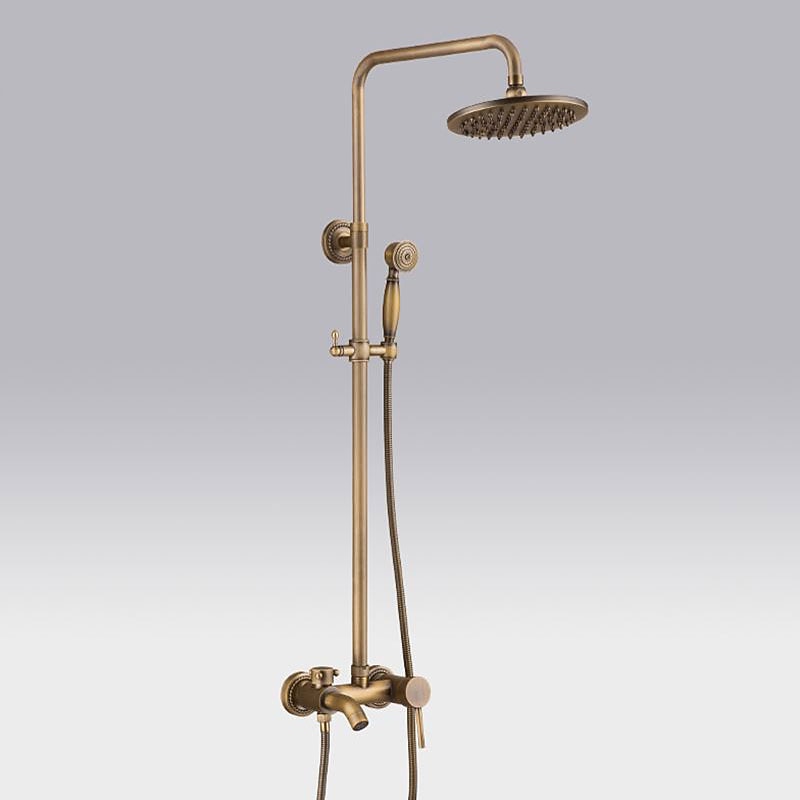 Vintage Shower System Faucet Set, 8" Rainfall Shower Head with Handheld Handshower Combo Kit Wall Mounted, Adjustable Brass Body and Single Handle One Hole Bath Shower Mixer Taps3