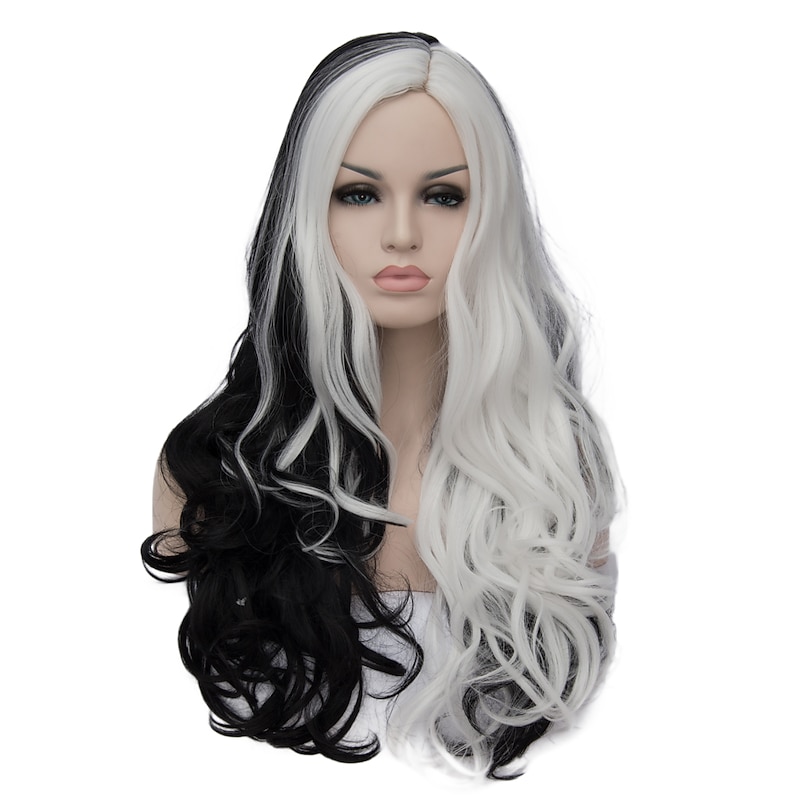 Cosplay Wig  Wig Witches/Wizard Wig Black and White Wig Cruella Deville Wig Synthetic Wig for Women Halloween Wigs