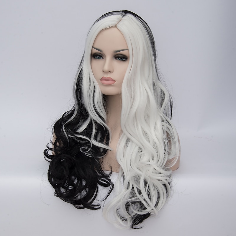 Cosplay Wig  Wig Witches/Wizard Wig Black and White Wig Cruella Deville Wig Synthetic Wig for Women Halloween Wigs4