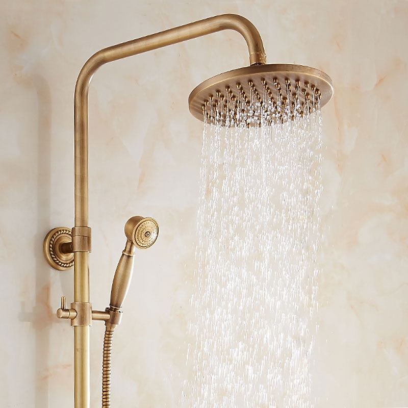 Vintage Shower System Faucet Set, 8" Rainfall Shower Head with Handheld Handshower Combo Kit Wall Mounted, Adjustable Brass Body and Single Handle One Hole Bath Shower Mixer Taps4