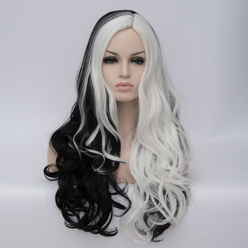 Cosplay Wig  Wig Witches/Wizard Wig Black and White Wig Cruella Deville Wig Synthetic Wig for Women Halloween Wigs3