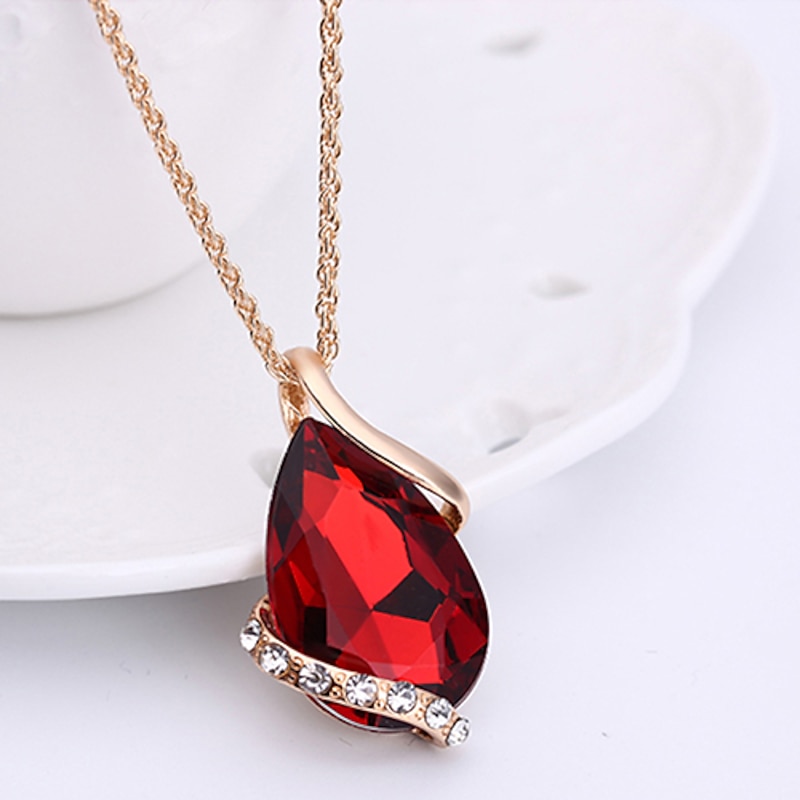 Jewelry Set Drop Earrings For Women's Sapphire Crystal Party Wedding Daily Rose Gold Crystal Rhinestone Pear Cut Solitaire Drop Red Blue Green / Pendant Necklace / Necklace / Earrings / Valentine4