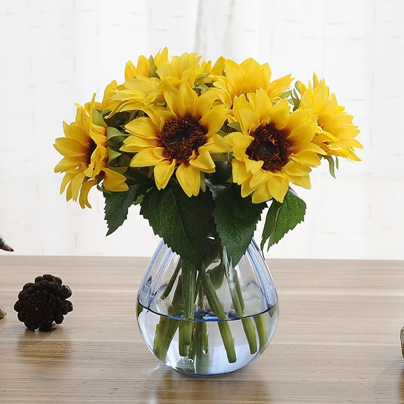 6 Branches Sunflower Artificial Flowers Home Decoration Wedding Supply 8X22cm/3X9