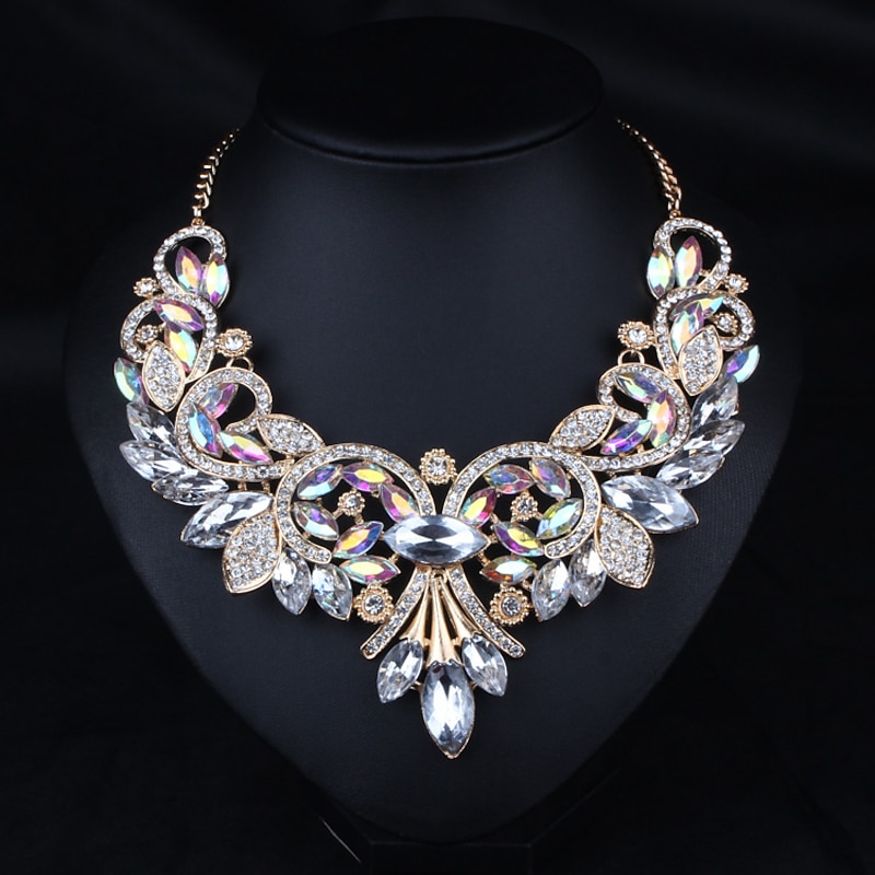 Statement Necklace Crystal Rhinestone Alloy Women's Luxury Basic Victorian Necklace For Party Wedding Anniversary / Casual / Daily / Engagement / Valentine dress to impress