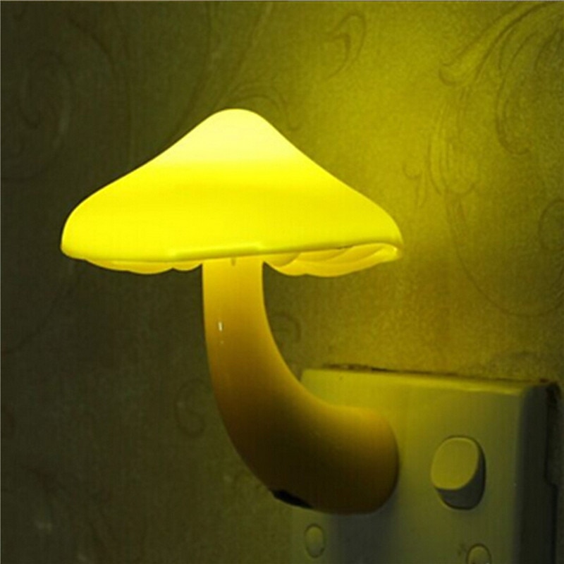 LED Night Light Mushroom Wall Socket Lamp EU US Plug Warm White Light-control Sensor Bedroom Light Home Decoration