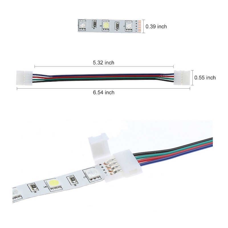 LED Strip Connector and Mount Bracket 5050 RGB Strip Light Connector L Shape Solderless Snap Down 4 Conductor LED RGB Connector for Right Angle Cor2