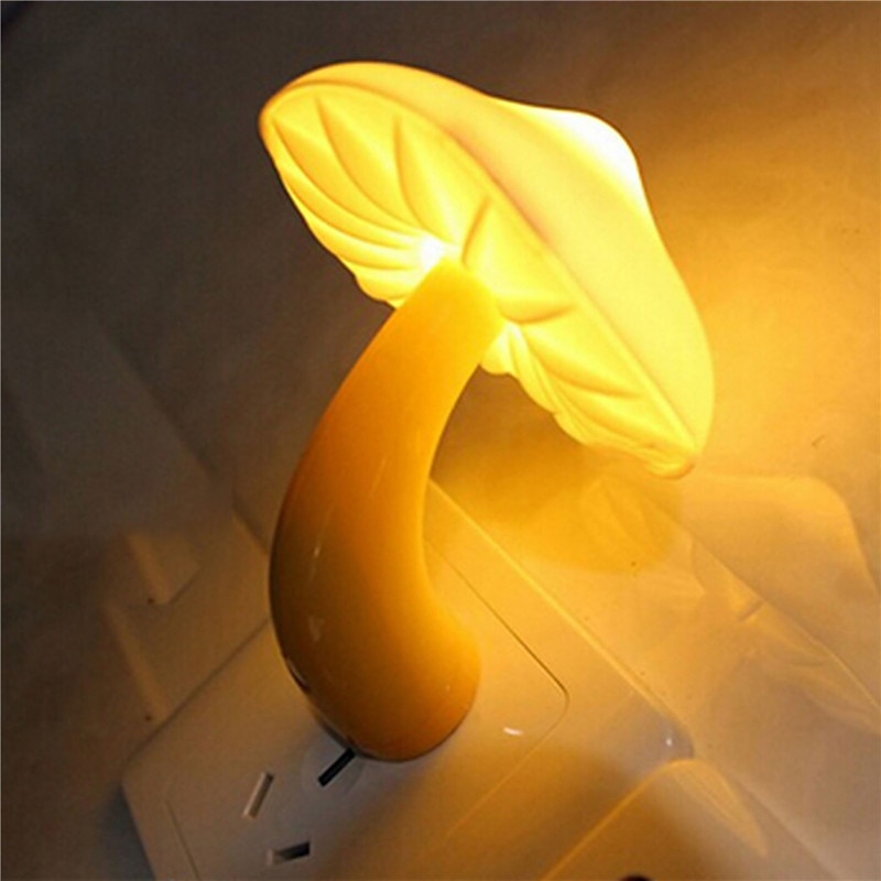 LED Night Light Mushroom Wall Socket Lamp EU US Plug Warm White Light-control Sensor Bedroom Light Home Decoration3