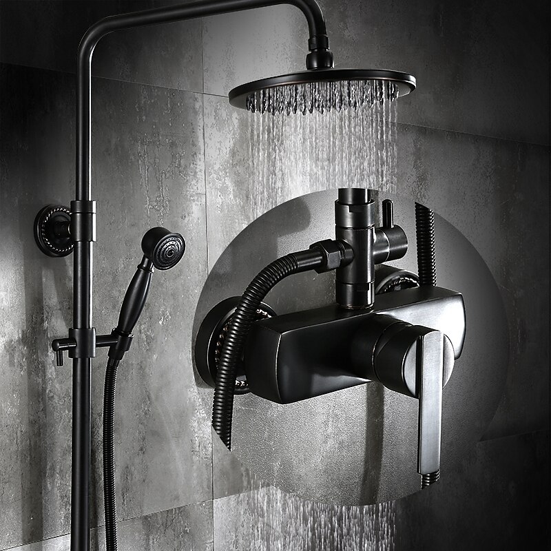 Shower Faucet,Shower System Set Antique Oil-rubbed Bronze Ceramic Valve Bath Shower Mixer Taps/Brass/Single Handle Three Holes