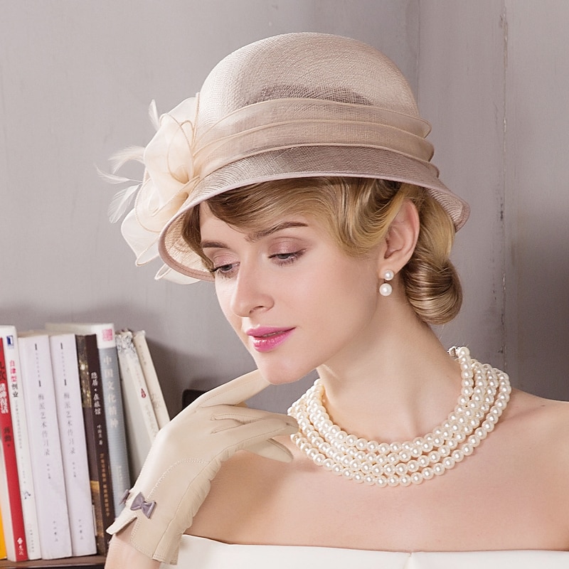 Fascinators Hats Flax Feather Bowler / Cloche Hat Sun Hat Top Hat Wedding Casual Kentucky Horse Race Ladies Day Romantic Wedding Princess With Headpiece Headwear dress to impress4