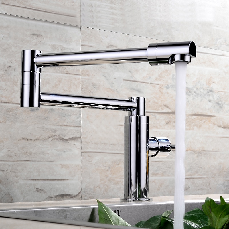 Foldable Kitchen Faucet Cold Water Only, Rotatable Kitchen  Brass Taps Chrome Single Handle One Hole Kitchen Sink Faucet3