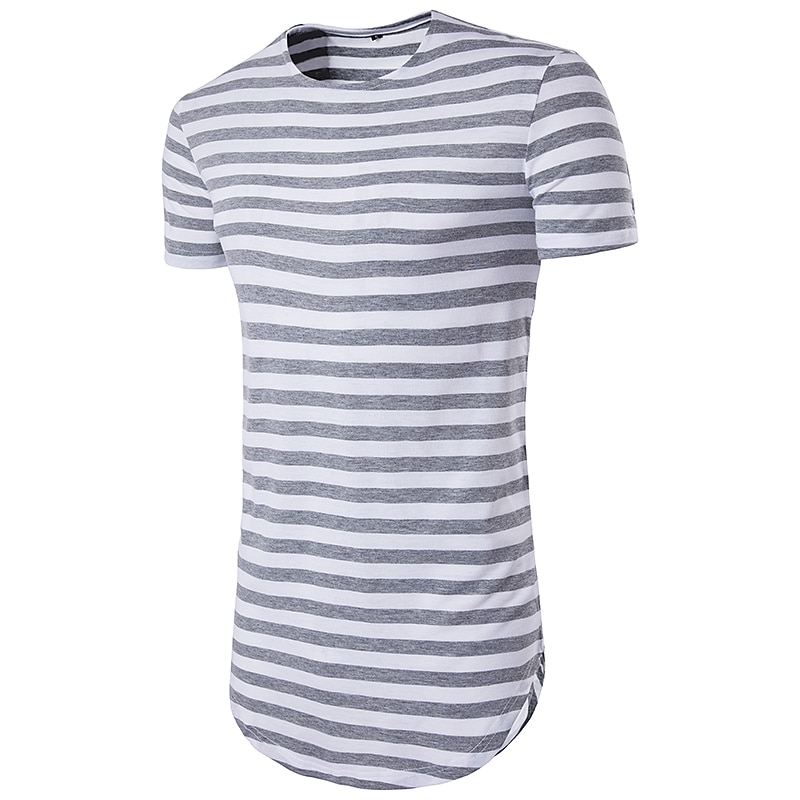Men's Unisex Striped T shirt Short Sleeve Shirt Round Neck Daily Sports Black Red Navy Blue Light Grey Plus Size Print Clothing Apparel Basic