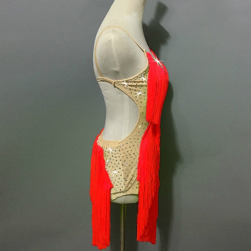 Dance Salsa Latin Dance Shorts Sequin Fringed Tassel Splicing Women's Performance Sleeveless High Spandex2