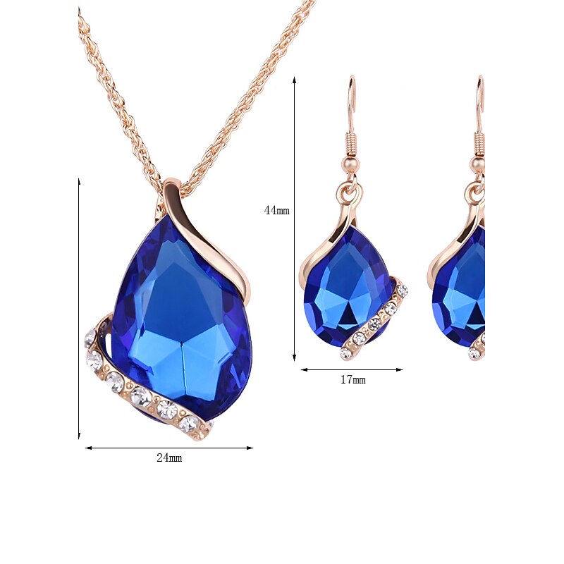 Jewelry Set Drop Earrings For Women's Sapphire Crystal Party Wedding Daily Rose Gold Crystal Rhinestone Pear Cut Solitaire Drop Red Blue Green / Pendant Necklace / Necklace / Earrings / Valentine3