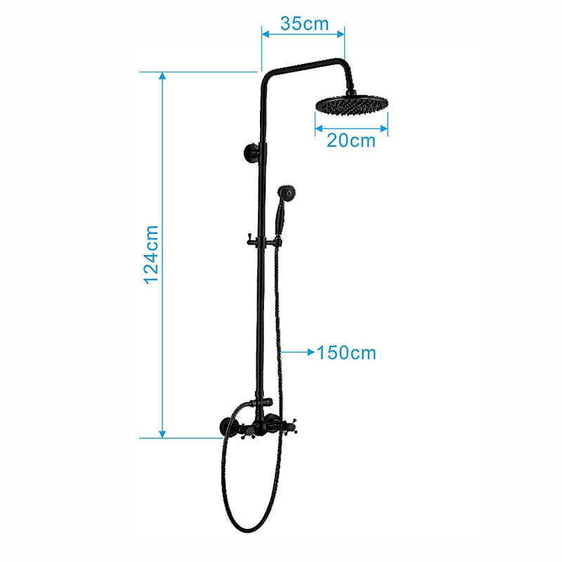 Shower Faucet,Copper Shower System Set Rainfall Antique Oil-rubbed Bronze Two Handles Three Holes Bath Shower Mixer Taps with Hot and Cold Switch and Ceramic Valve4