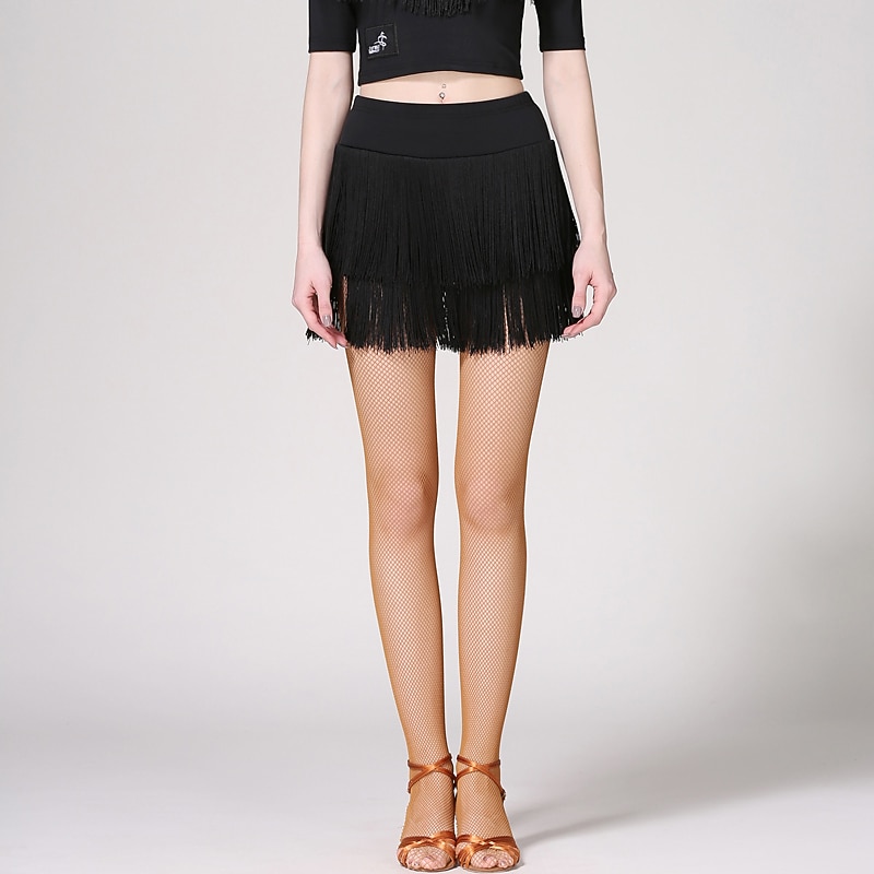 Latin Dance Skirts Fringed Tassel Women's Daily Dropped Training Dress Black Skirts Tango Ballroom Samba Salsa2