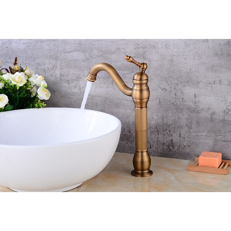 Bathroom Faucet Set,Antique Brass Single Handle One Hole Bath Taps with Drain3