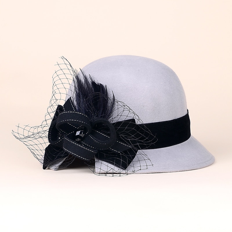 Wool Kentucky Derby Hat / Hats / Headwear with Floral 1pc Wedding / Special Occasion / Casual Headpiece2