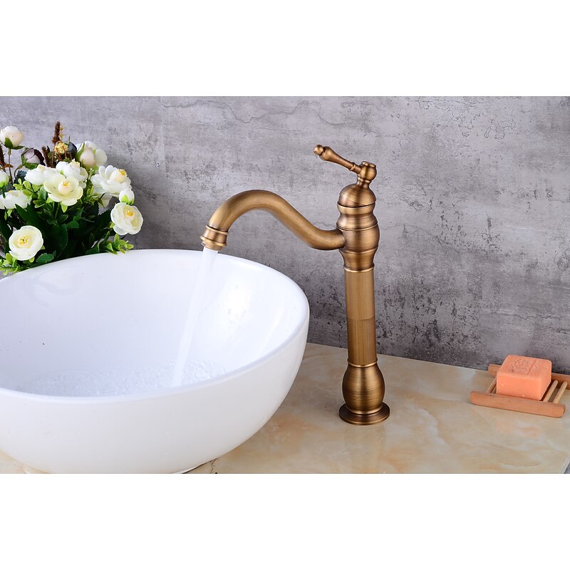 Bathroom Faucet Set,Antique Brass Single Handle One Hole Bath Taps with Drain2