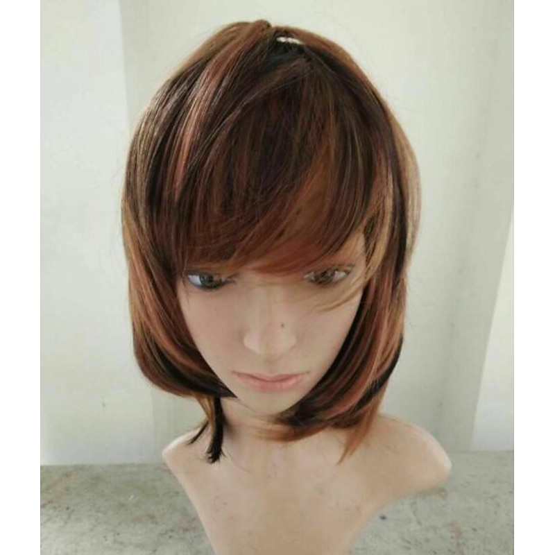 Brown Wigs for Women Synthetic Wig Straight Wig with Bangs Medium Length Light Brown Wigs Daily Wigs3